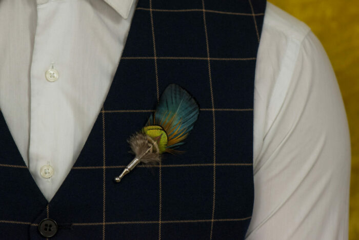 handmade blue bird feather clothing pin peaky blinders kathani vest wear